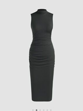 knee length dresses for ladies Classic Silky Satin High Slit Midi Dress